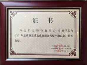 萬達(dá)信息股份再獲信息系統(tǒng)集成及服務(wù)大型一級(jí)企業(yè)證書，彰顯行業(yè)領(lǐng)先地位